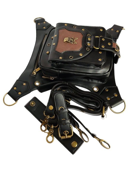 Vielseitige alternative Tasche: Gothic-, Biker & Punk Stil, wandelbar für Hüfte oder Schulter HG 133