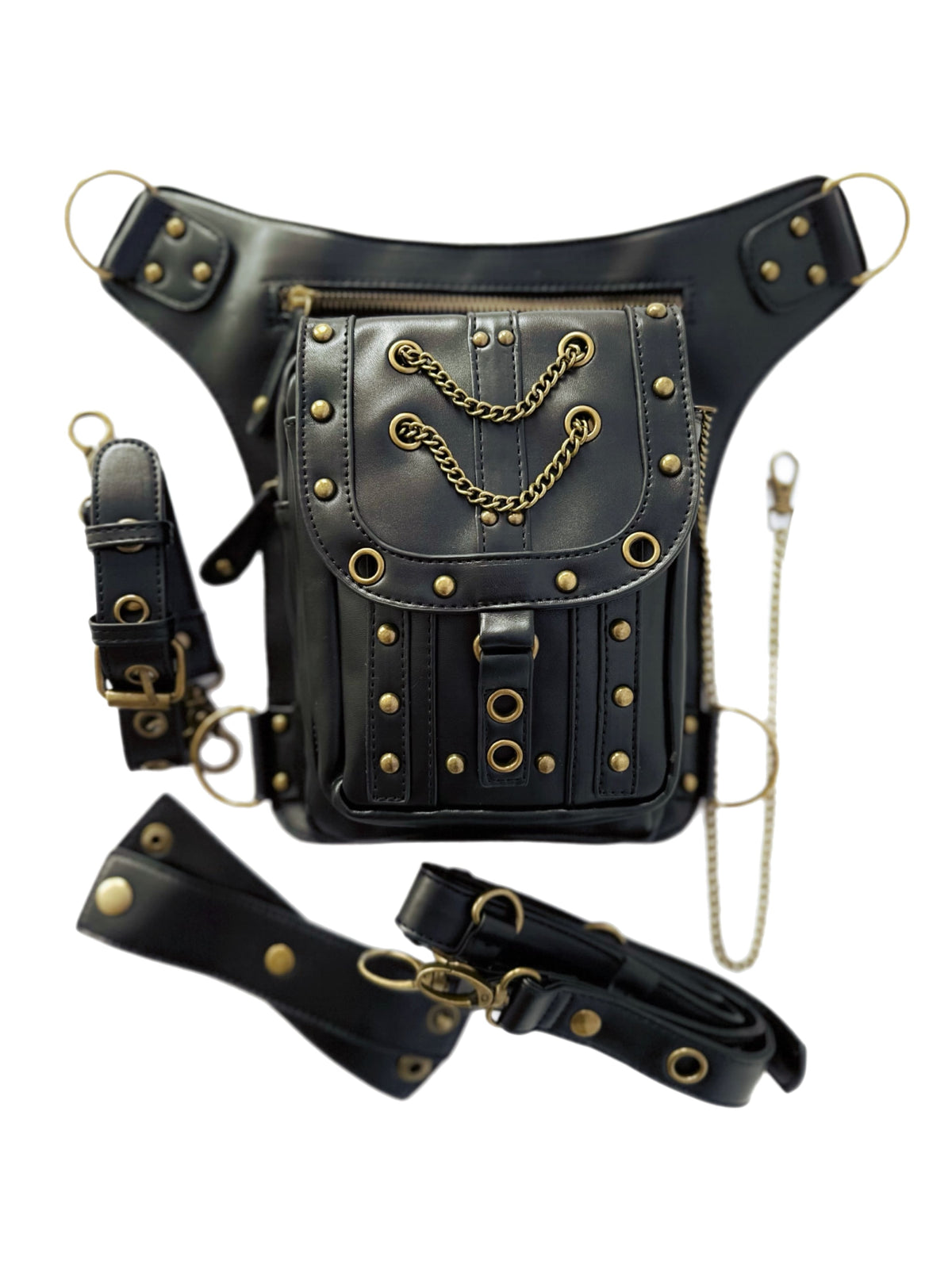 Vielseitige alternative Tasche: Gothic-, Biker & Punk Stil, wandelbar für Hüfte oder Schulter HG 134