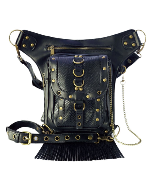 Vielseitige alternative Tasche: Gothic-, Biker & Punk Stil, wandelbar für Hüfte oder Schulter HG 130