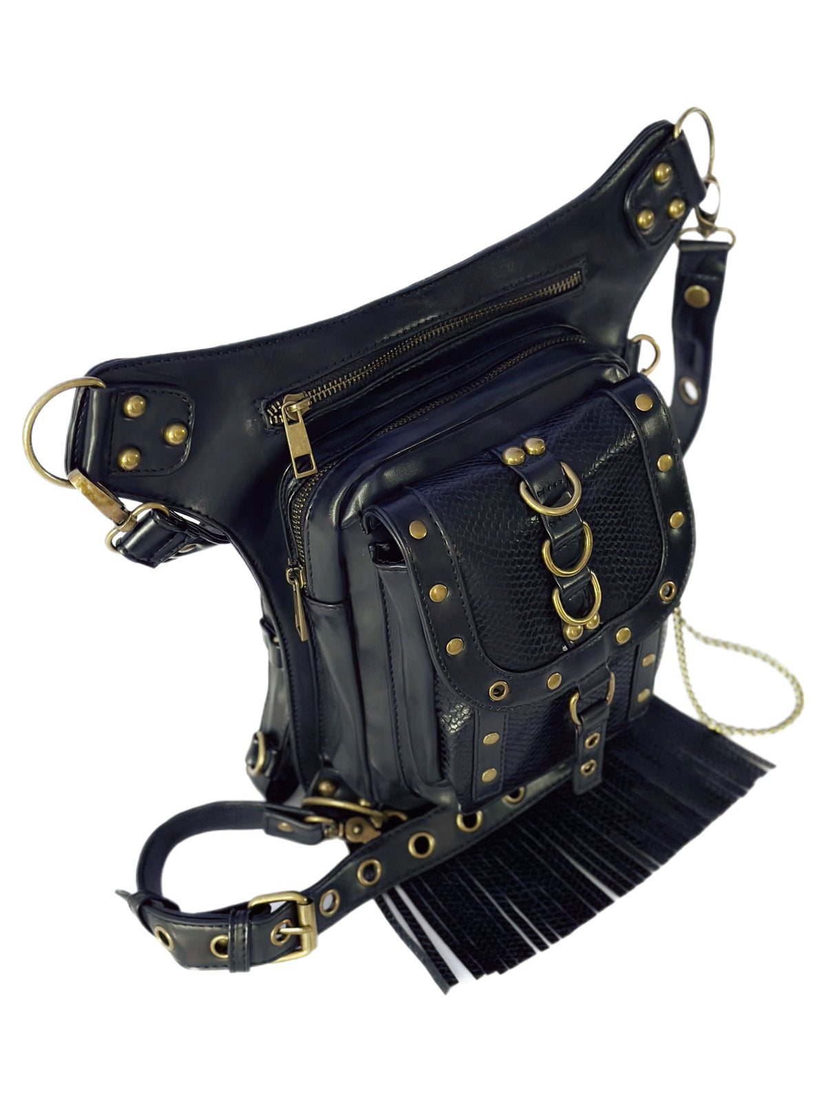 Vielseitige alternative Tasche: Gothic-, Biker & Punk Stil, wandelbar für Hüfte oder Schulter HG 130